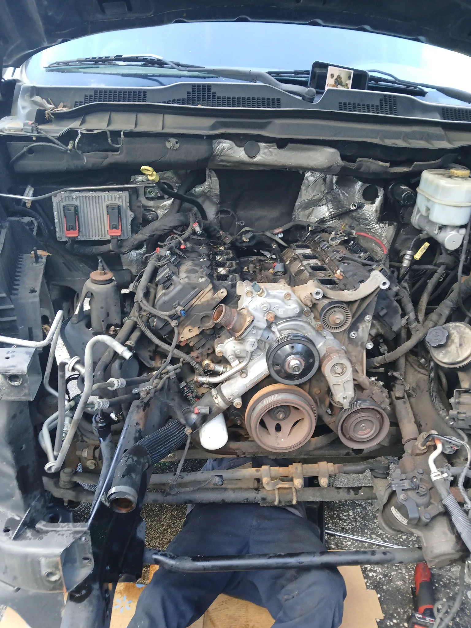 New heads and intake installed on a motor at Tire Express